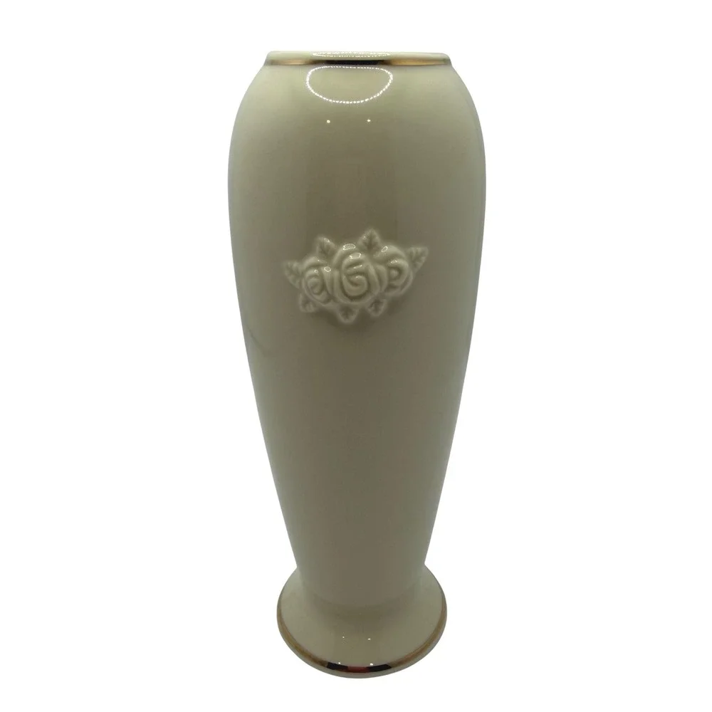 Lenox Ivory Rose Bud Vase Gold Trim Embossed Floral Porcelain Vase 7.5